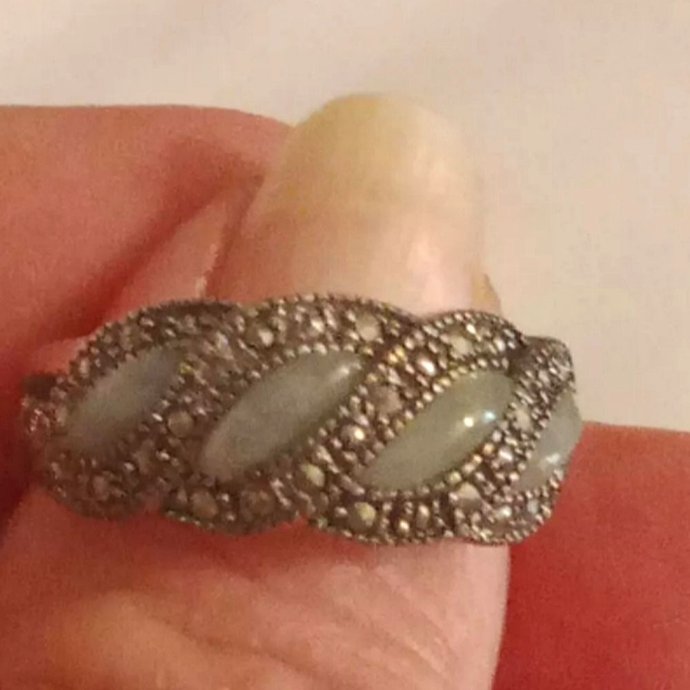 Vintage sterling silver marquise cut jade ring size 8 - Picture 2 of 5
